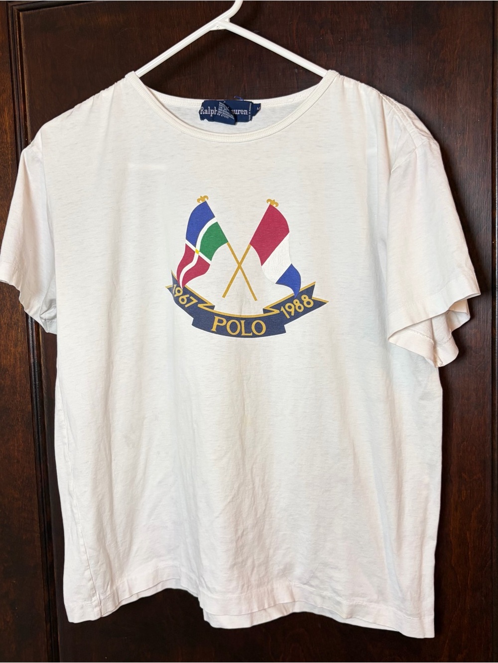 Vintage 1980s Polo Ralph Lauren Tee Shirt Medium Crossed Flags Single Stitch